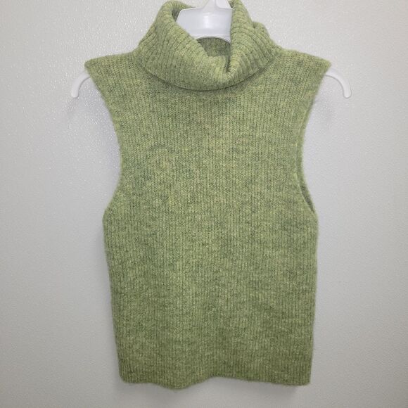 FIFTEEN TWENTY KELLI RIB SLEEVLESS TURTLENECK SWEATER SMALL GREEN - Picture 2 of 4
